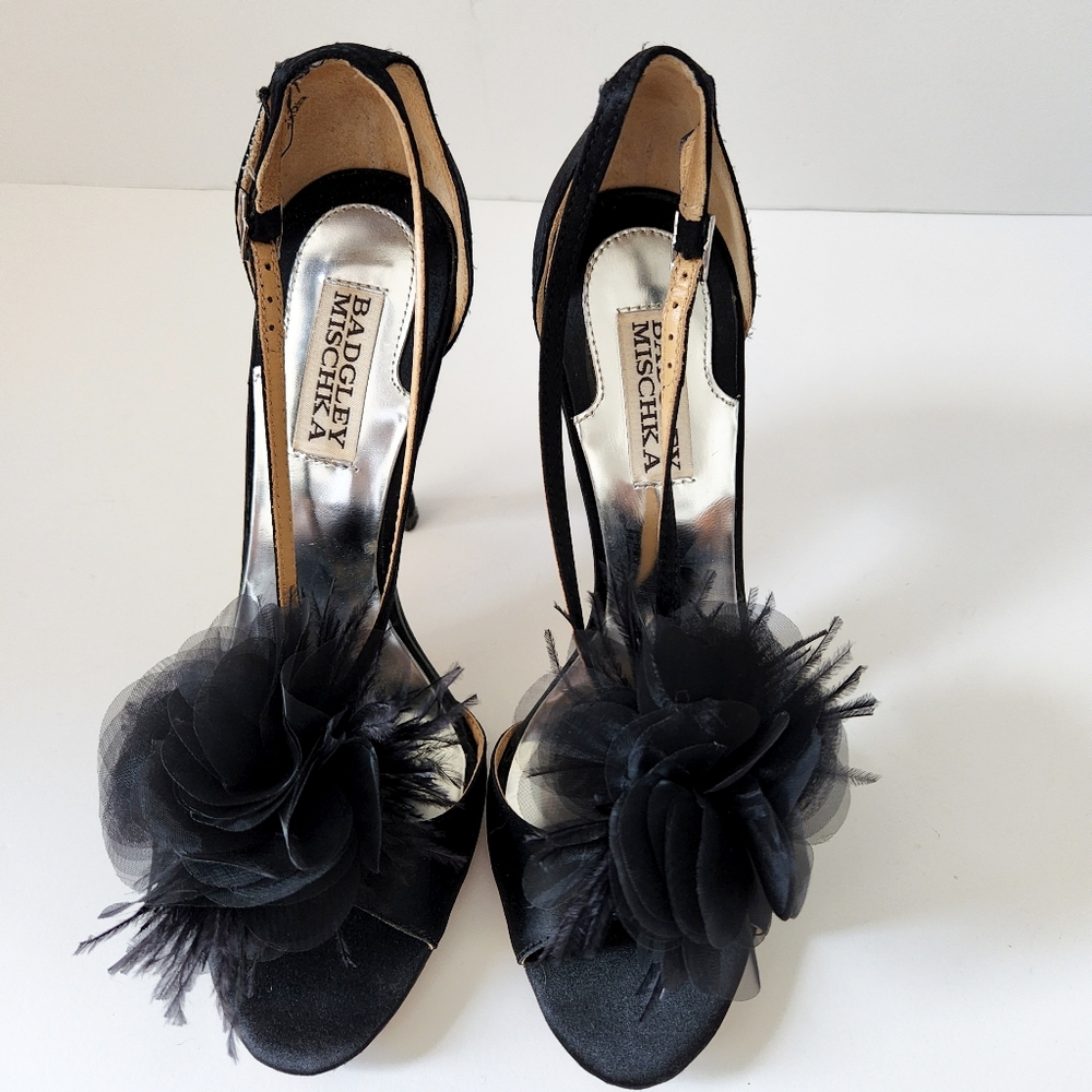 Badgley Mischka Kiwi Black Satin Heels - Picture 3 of 5